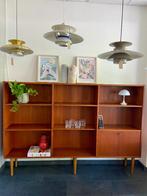 Vintage Deense Vakkenkast/Boekenkast met klep, Ophalen, Gebruikt, 150 tot 200 cm, Teakhout