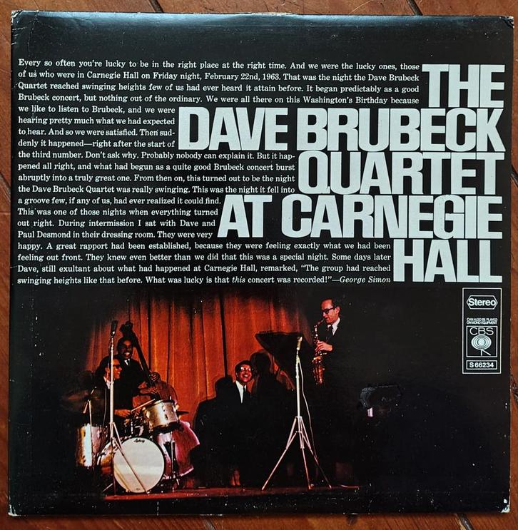 Dave Brubeck - At Carnegie Hall, Cd's en Dvd's, Vinyl | Jazz en Blues, Zo goed als nieuw, Jazz, 1960 tot 1980, 12 inch, Ophalen of Verzenden