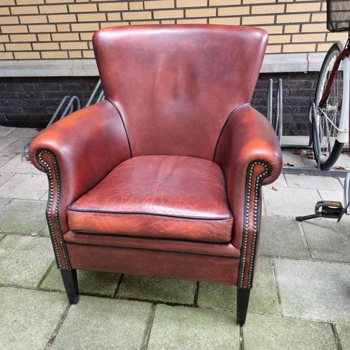 Mooie Lounge Atelier fauteuil rood bruin leer + BEZORGING, Huis en Inrichting, Fauteuils, Gebruikt, Leer, Ophalen of Verzenden