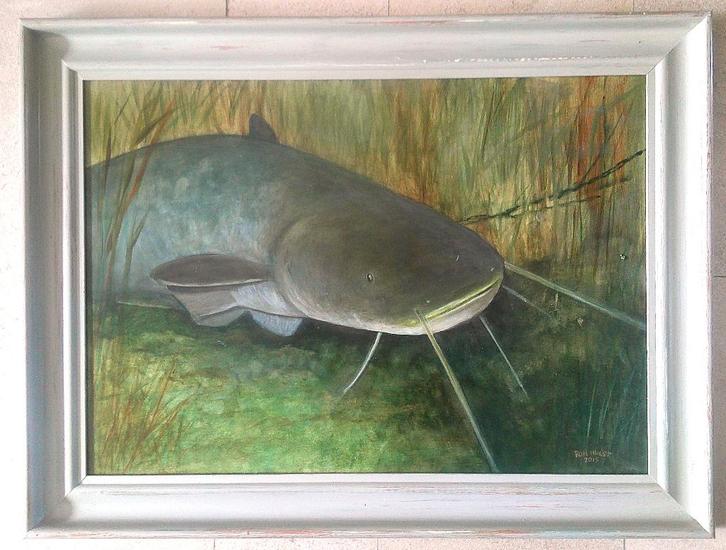 Meerval - gesigneerd RON HULST en gedateerd 2015, Antiek en Kunst, Kunst | Schilderijen | Klassiek, Ophalen of Verzenden