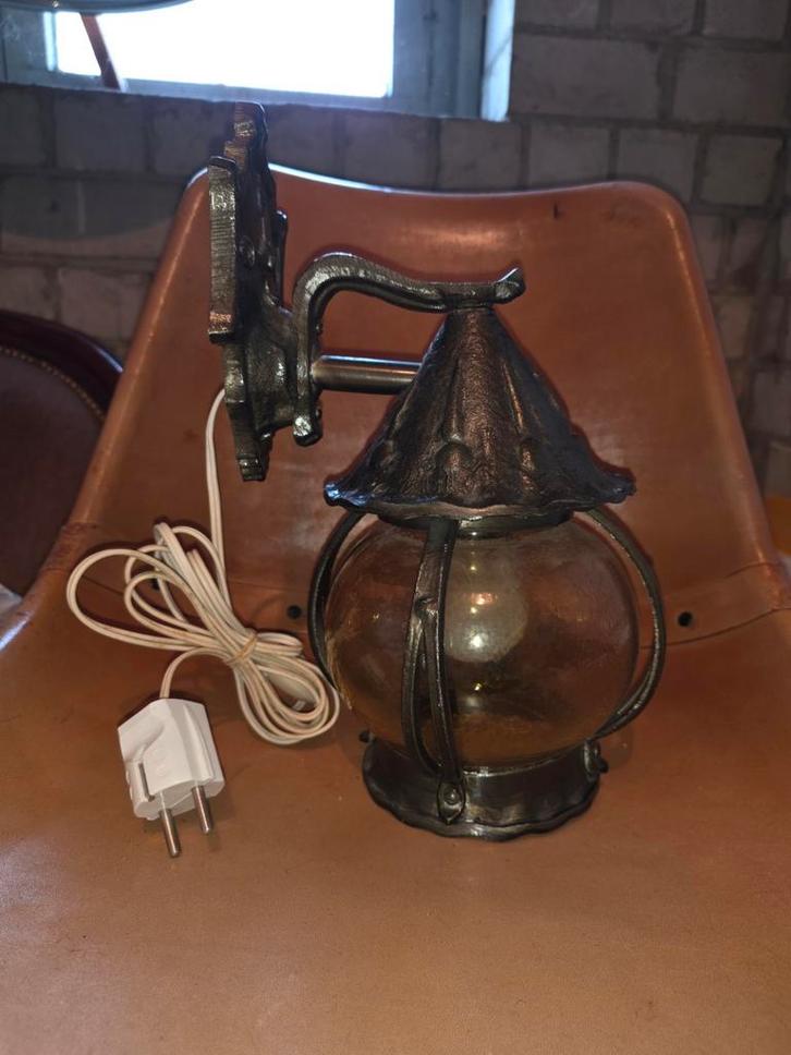 Vintage Wandlamp Lantaarn Stijl, Huis en Inrichting, Lampen | Wandlampen, Gebruikt, Glas, Metaal, Ophalen of Verzenden