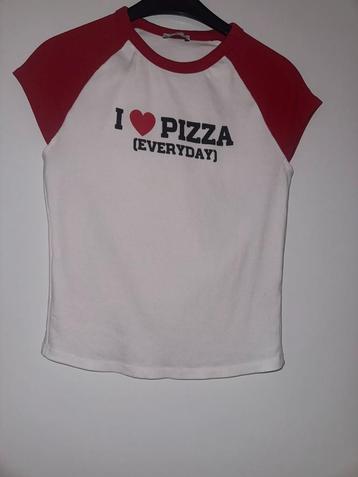 Bershka L tshirt wit rood witte rode Shirt top I love pizza beschikbaar voor biedingen