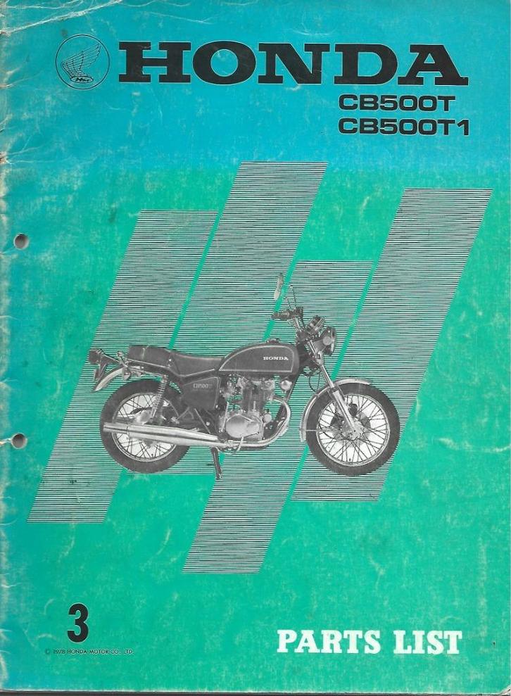Honda CB500 T 500 T1 parts list onderdelenboek, Motoren, Handleidingen en Instructieboekjes, Honda, Ophalen of Verzenden