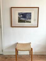 Vintage Litho in passe-partout uit Denemarken, Ophalen, Gebruikt, Met lijst, Rechthoekig Liggend