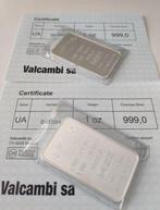2x Valcambi Suisse one ounce zilver baar met certificaat SRH, Ophalen, Zilver