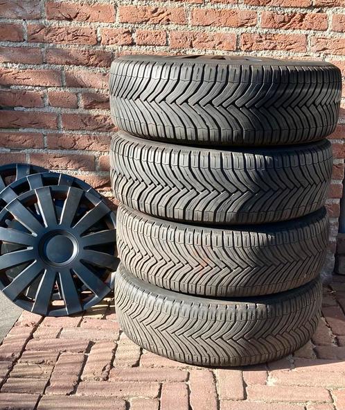 4 all season banden op stalen velgen met zwarte wieldoppen, Auto diversen, Auto-accessoires, Gebruikt, Ophalen