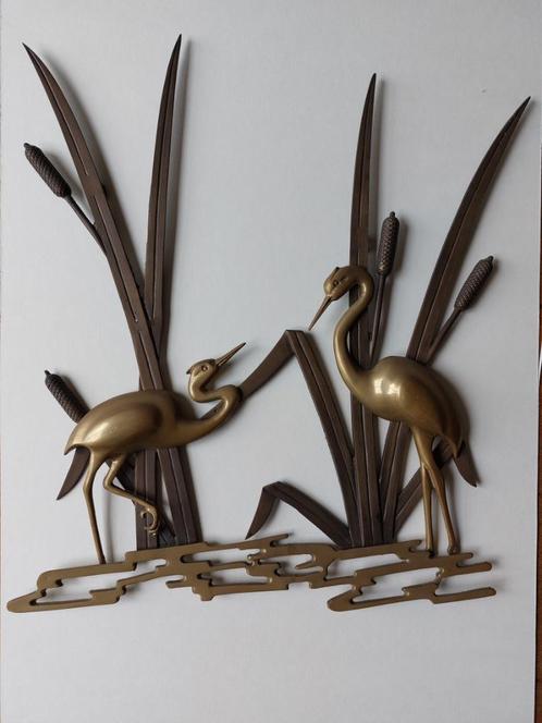 Messing Wanddecoratie Reigers, Huis en Inrichting, Woonaccessoires | Wanddecoraties, Zo goed als nieuw, Ophalen of Verzenden