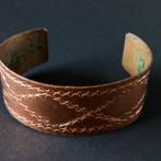 vintage brede koperen manchet armband met patroon, Overige materialen, Gebruikt, Ophalen of Verzenden