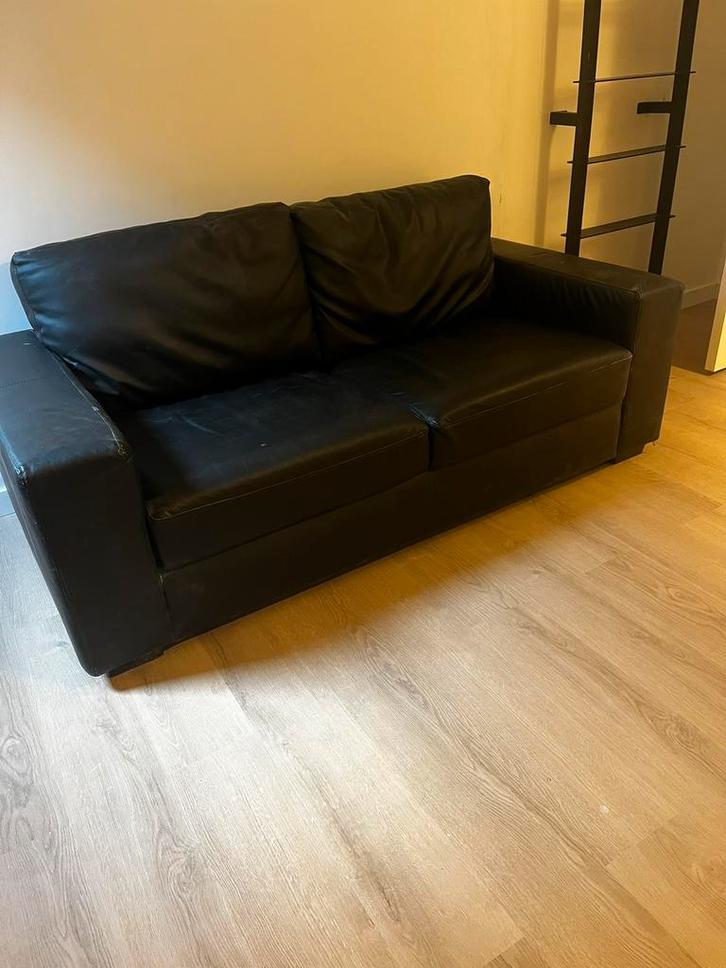 IKEA KIVIK 2-zits bank – zwart leer – stevig & comfortabel, Huis en Inrichting, Slaapkamer | Slaapbanken, Gebruikt, 100 cm, 190 cm of minder