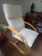 Relaxstoel, fauteuil met beukenhout, off white kussen, Gebruikt, Wit, Eén, Hout