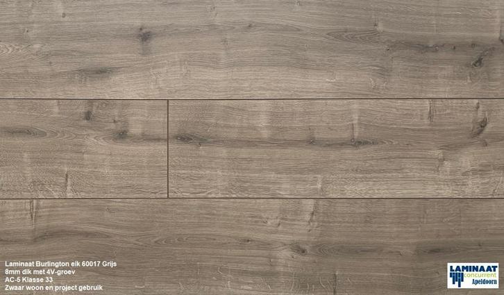 Laminaat Burlington Eik Gijs 60017 8mm dik 4V-groev, Huis en Inrichting, Stoffering | Vloerbedekking, Nieuw, Laminaat, Wit, Grijs