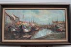 Schilderij met schepen op linnen, Antiek en Kunst, Ophalen