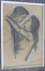 Houtskool tekening "Erotisch liefdespaar" (UNICUM 1960), Antiek en Kunst, Kunst | Tekeningen en Foto's, Ophalen of Verzenden