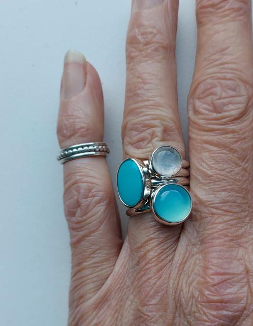 Mooie nieuwe zilveren ring,Agaat,Turquois,Maansteen mt 16,5, Sieraden, Tassen en Uiterlijk, Ringen, Nieuw, Dame, Kleiner dan 17
