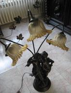 Tafellamp met 2 bronzen figuren en 3 lampen, Ophalen of Verzenden, Zo goed als nieuw, Glas, Minder dan 50 cm