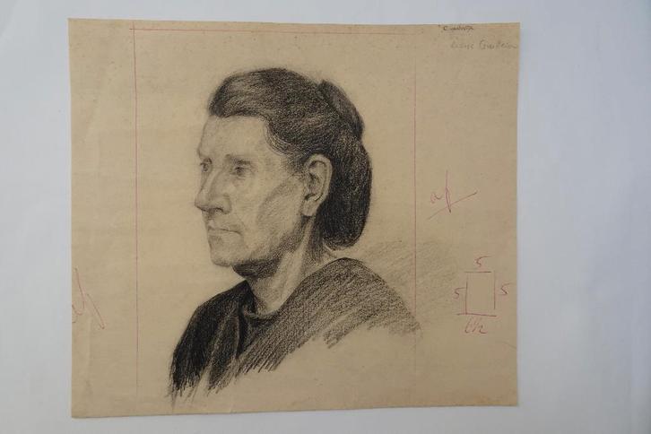 tekening portret van een oudere vrouw door Coosje Guilleron, Antiek en Kunst, Kunst | Tekeningen en Foto's, Verzenden