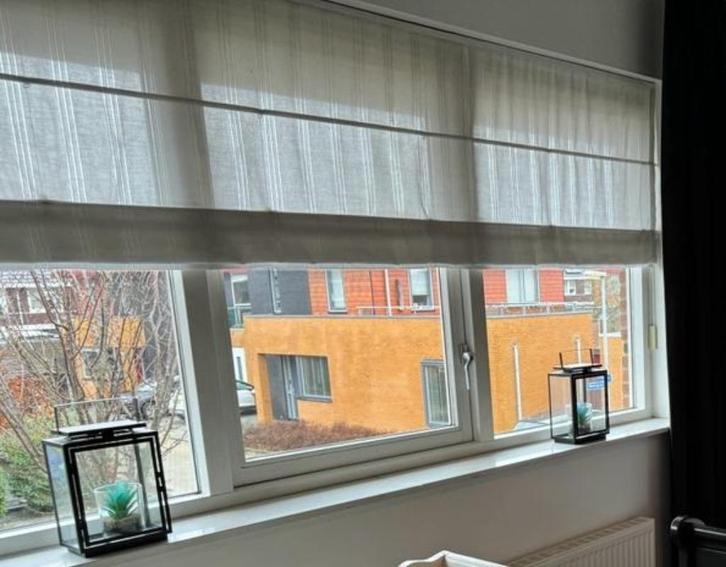 Vouwgordijn off-white met verticale streep 3x, Huis en Inrichting, Stoffering | Gordijnen en Lamellen, Gebruikt, 150 tot 200 cm