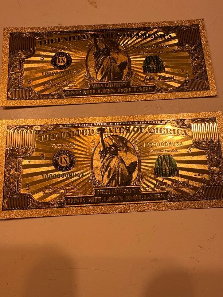 Exclusieve gouden One Million Dollar biljetten – set van 2, Postzegels en Munten, Munten en Bankbiljetten | Verzamelingen, Munten