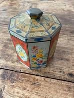 Vintage, brocante blik/theeblik 8-kantig bloemmotief ca. 195, Ophalen of Verzenden