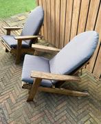 2 Houten Deckchairs met Kussens, Tuin en Terras, Tuinstoelen, Ophalen, Gebruikt, Hout, Inklapbaar