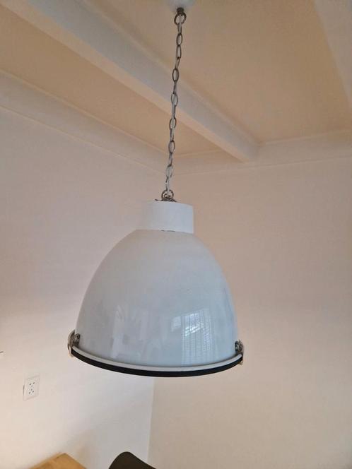 Witte industriële vintage hanglamp, Huis en Inrichting, Lampen | Hanglampen, Gebruikt, Minder dan 50 cm, Ophalen