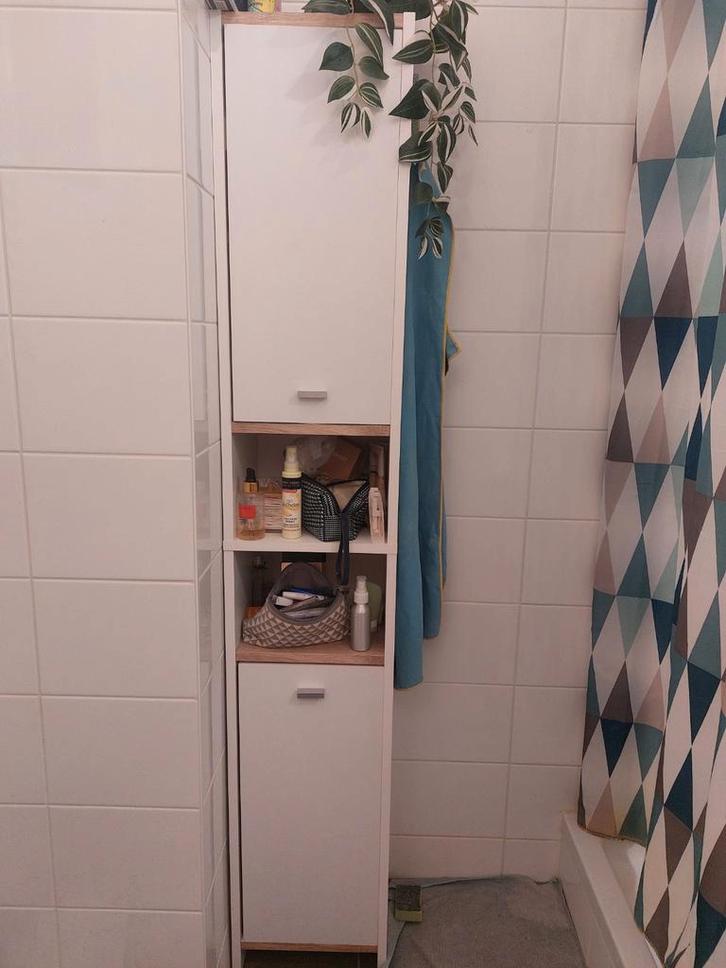 Badkamerkast/Badkamermeubel set (wit met houtlook accenten), Huis en Inrichting, Badkamer | Badkamermeubels, Gebruikt, Wastafelkast