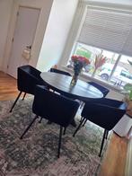 Complete mangohouten eettafel set met 5 stoelen, Huis en Inrichting, Tafels | Eettafels, Ophalen, Rond, Zo goed als nieuw, Vijf personen of meer