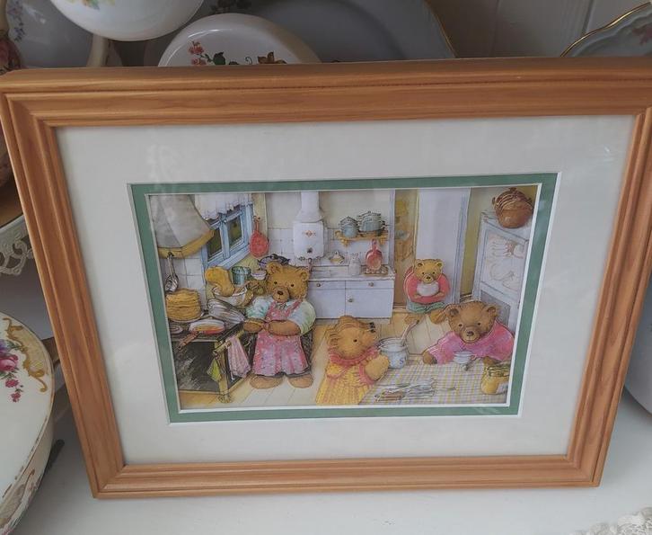 Vintage 3d schilderijtje beertjes, Antiek en Kunst, Curiosa en Brocante, Ophalen of Verzenden