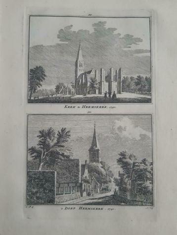 319-320*/ kopergravure uit 1752 van kerk en dorp Heemskerk beschikbaar voor biedingen