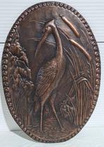 Koperen wanddecoratie bas-reliëf, reiger, 74 x 51 cm, 50s, Ophalen of Verzenden