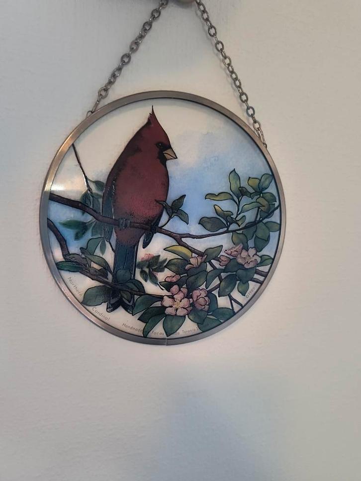 Vintage Glas Raamhanger Northern Cardinal 1989, Huis en Inrichting, Woonaccessoires | Wanddecoraties, Gebruikt, Ophalen of Verzenden