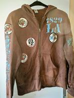 Ed Hardy, bruin vest/ hoodie, maat L, Maat 52/54 (L), Bruin, Gedragen, Ed Hardy