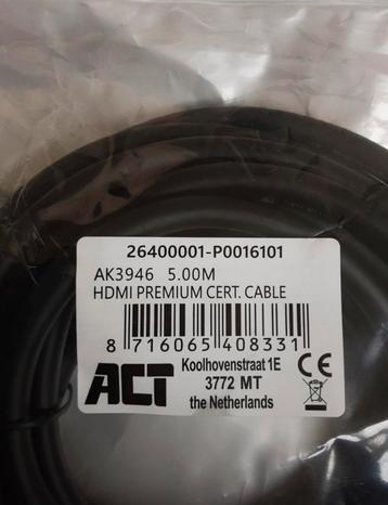 Hdmi premium high speed with ethernet 5m beschikbaar voor biedingen