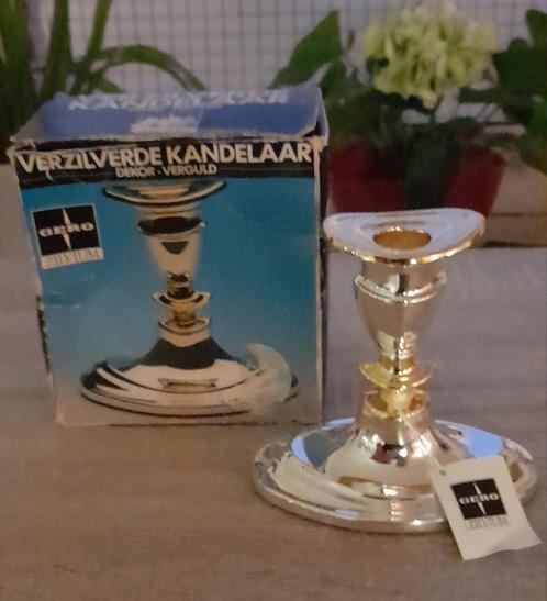 Gero Zilvium kandelaar met vergulde accenten zware kwaliteit, Huis en Inrichting, Woonaccessoires | Kandelaars en Kaarsen, Minder dan 25 cm