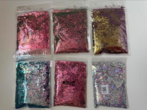 6 zakjes grove glitters, Sieraden, Tassen en Uiterlijk, Uiterlijk | Cosmetica en Make-up, Nieuw, Handen en Nagels, Overige kleuren