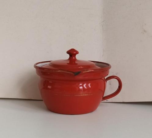 Zeldzaam Rood emaille Jacobapannetje goud gouden biesen BK, Antiek en Kunst, Antiek | Emaille, Verzenden