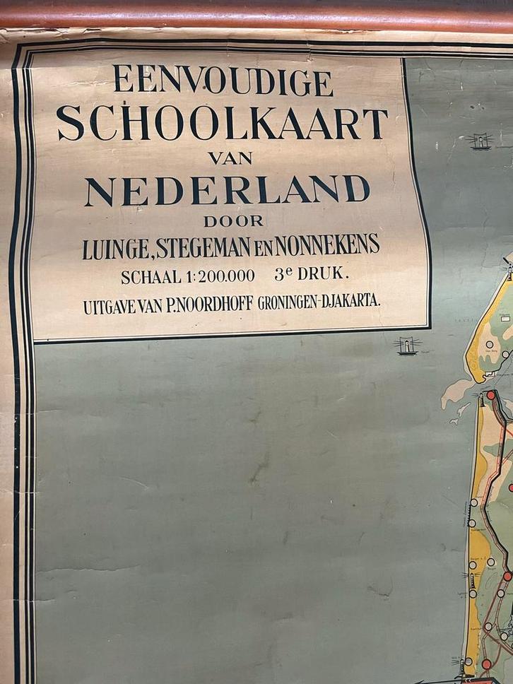 Antieke grote Schoolkaart Nederland - Noordhoff Groningen, Antiek en Kunst, Antiek | Schoolplaten, Aardrijkskunde, Ophalen