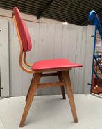 Houten stoel, rood skai bekleding - vintage (3st voorraad), Huis en Inrichting, Stoelen, Gebruikt, Onbekend, Onbekend, Eén