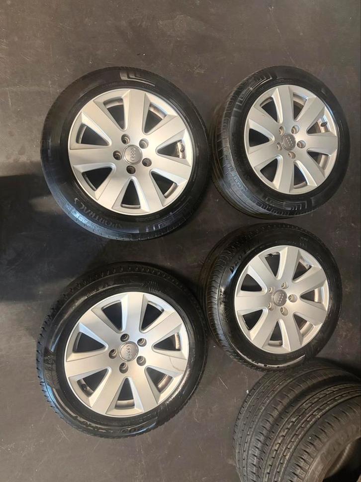 Audi banden + velgen, Auto-onderdelen, Banden en Velgen, Banden en Velgen, Zomerbanden, 16 inch, 205 mm, Personenwagen, Gebruikt