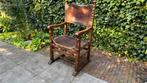 Antieke eikenhouten armstoel met leren zitting en rugleuning, Antiek en Kunst, Ophalen