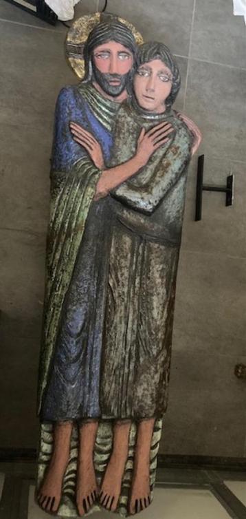 Heel groot keramiek kunstwerk Jezus en Johannes (1m57cm) beschikbaar voor biedingen