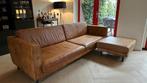 4-zits leren bank + hocker – cognac kleur (KARWEI Ruben), Ophalen, 250 tot 300 cm, Gebruikt, Vintage
