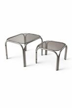 Vintage tafeltjes, chroom met rookglas, Huis en Inrichting, 45 tot 60 cm, Minder dan 55 cm, Retro, vintage, jaren 60, jaren 70