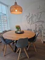 Ronde eikenhouten tafel met spinpoot, Gebruikt, 150 tot 200 cm, Ophalen of Verzenden, Vijf personen of meer
