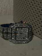 Cartier watch moissanite iced out, Sieraden, Tassen en Uiterlijk, Horloges | Heren, Staal, Polshorloge, Zo goed als nieuw, Zilver