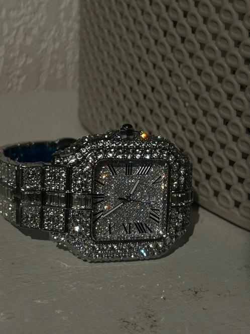 Cartier watch moissanite iced out, Sieraden, Tassen en Uiterlijk, Horloges | Heren, Zo goed als nieuw, Polshorloge, Overige merken