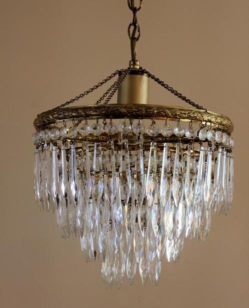 Oud hanglampje met 4 rijen ijspegelkristallen, Antiek en Kunst, Antiek | Lampen, Ophalen