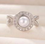 925 sterling zilveren ronde kop ring met parel, Sieraden, Tassen en Uiterlijk, Ringen, Nieuw, Ophalen of Verzenden, Dame, Zilver