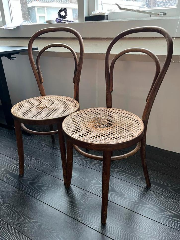 Thonet Stijl Stoelen - Riet Zitting, Huis en Inrichting, Stoelen, Gebruikt, Twee, Hout, Bruin, Ophalen