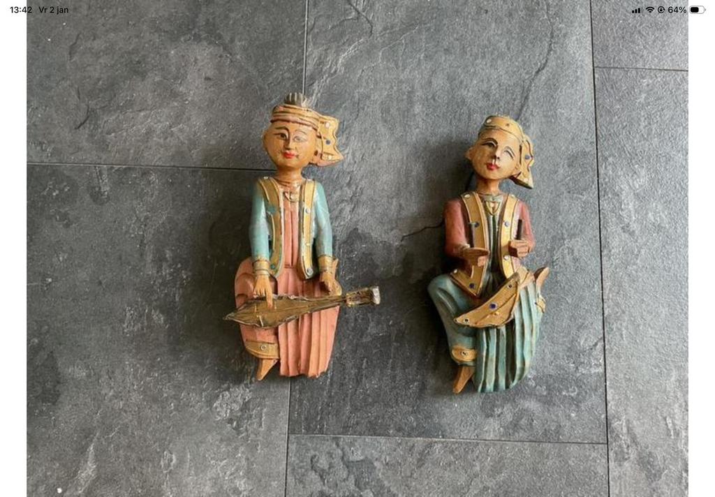 Thai houtsnijwerk muzikantjes, Ophalen of Verzenden